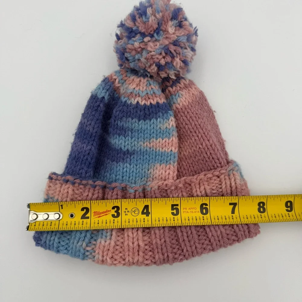Handmade‎ Toddler Hat (1-2 Yrs) - Knit Pom-Pom Beanie in Pink, Blue & Purple